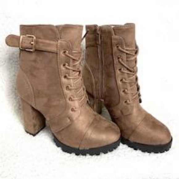 Suede Lace-Up Block Heel Bootie - Picture 5 of 9